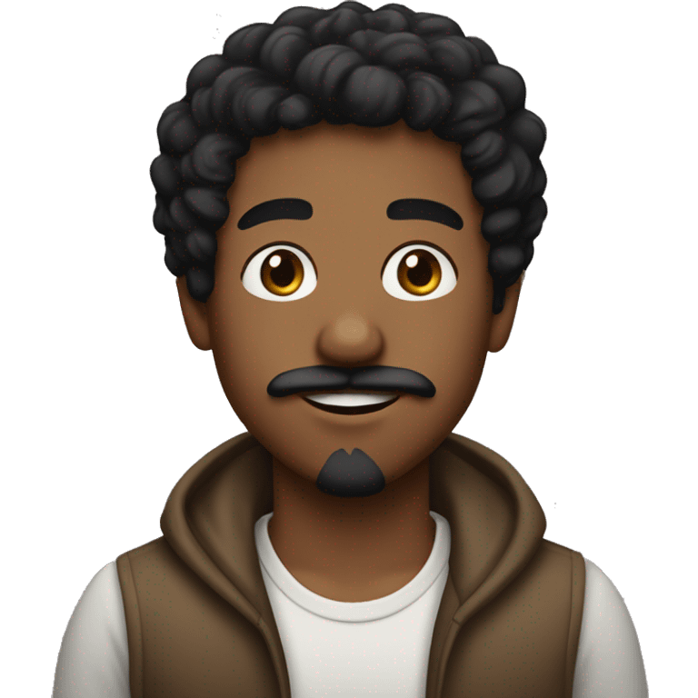 the dark brown boy has black short curly hair, goatee and moustache, black eyes. emoji