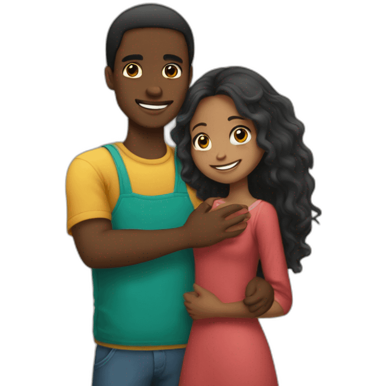 African young man hugging tatar girl with long hair emoji