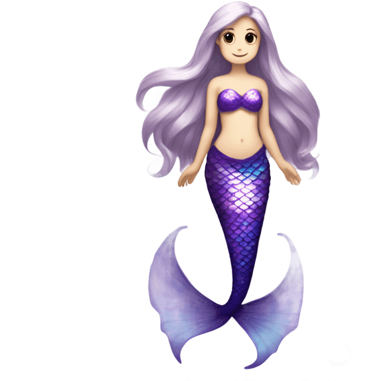 Iridescent mermaid tail full body white girl long hair brown and purple emoji