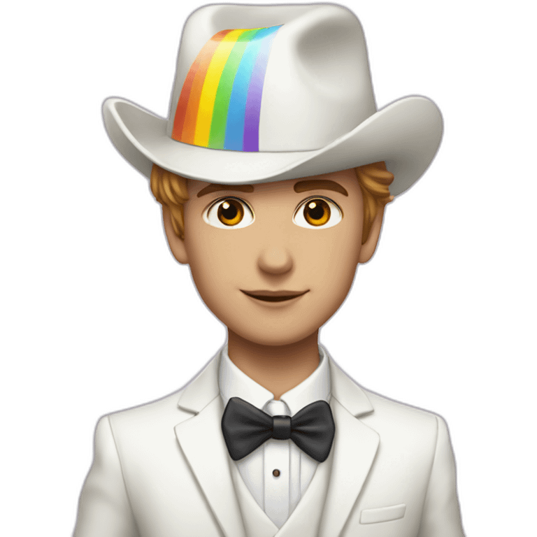 Posh-boy-with-white-suit-and-rainbow-unicorn-hat emoji