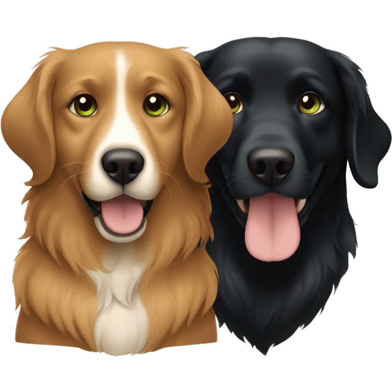 Girl with brown hair and green brown eyes next to a black golden retriever emoji