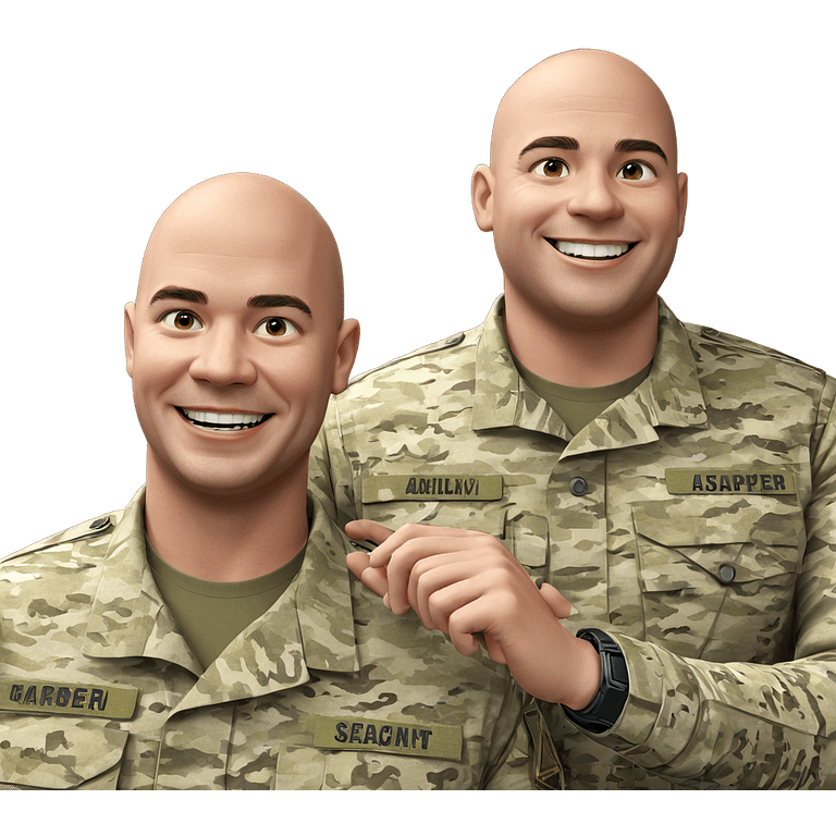 military boys sharing a grin emoji