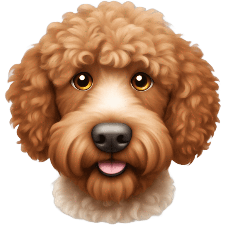 Red labradoodle with more fluff and small white fur under chin  emoji