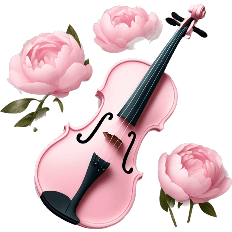 soft pastel pink violin with peonies and glitter emoji