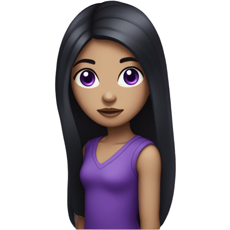 Light skin girl with long black hair with purple eyes.. emoji