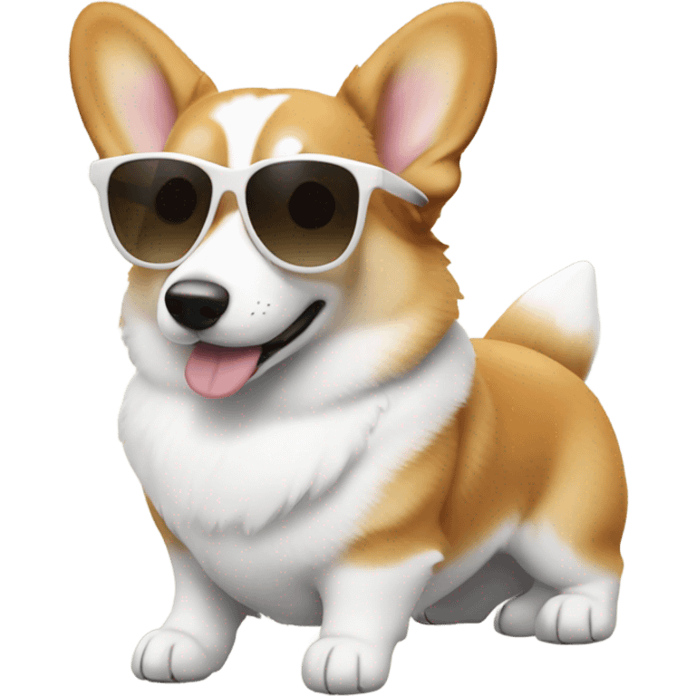 white and tan corgi with sunglasses emoji