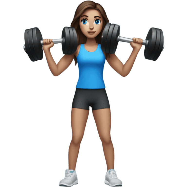 Realistic brunette girl with bright blue eyes lifting hand weights emoji