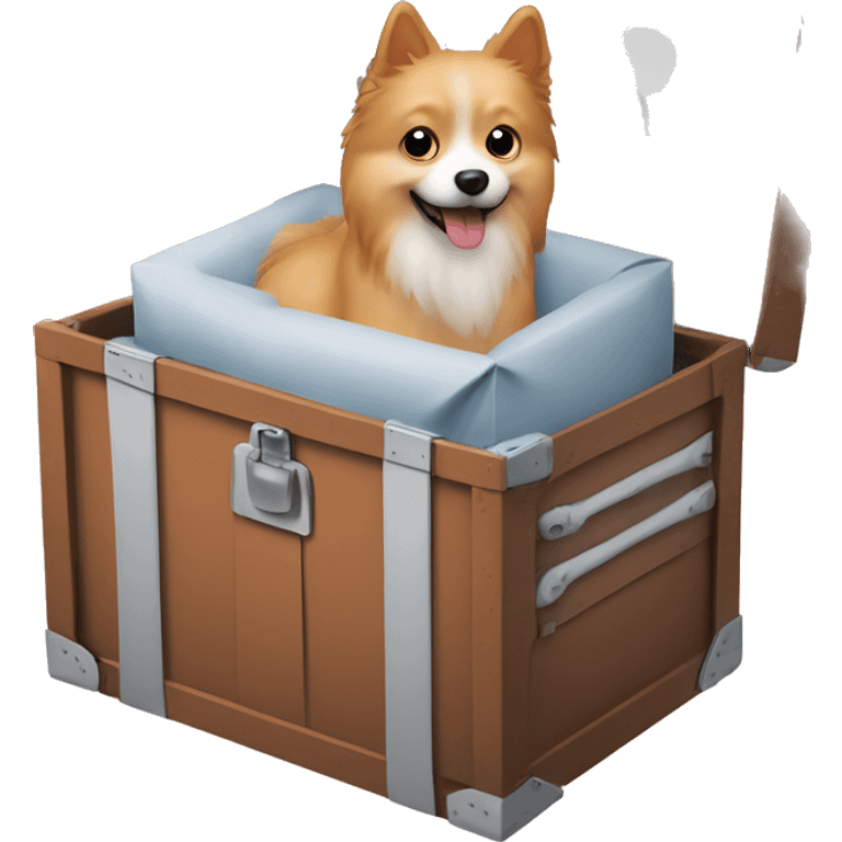 Spitz dog in an airplane transport box emoji