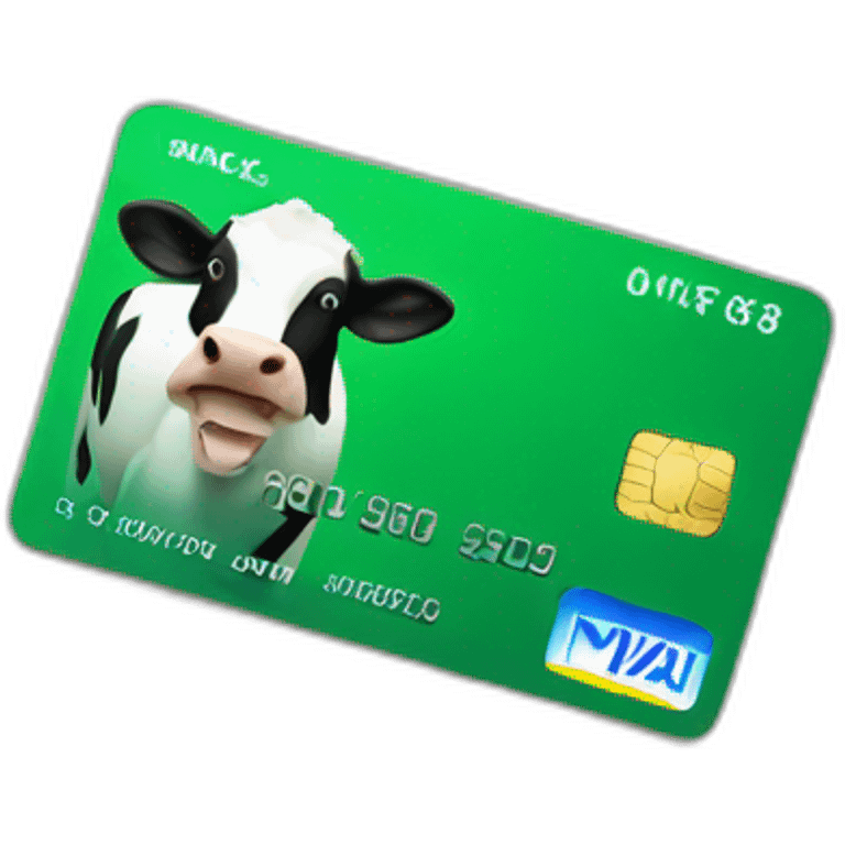 Green credit card with a cow emoji