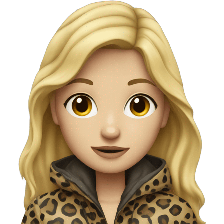 Blonde hair girl stands in the rain at full height wearing a leopard color raincoat emoji