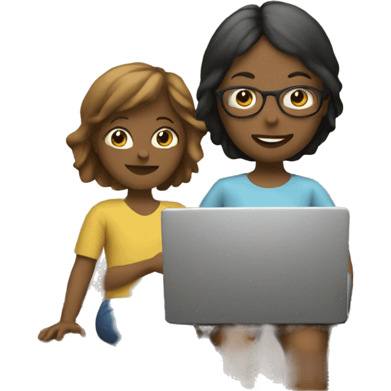 child with laptop and mom next to it emoji