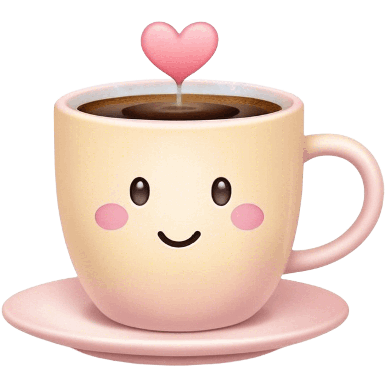 A cute coffee cup that emits warm steam, soft pastel colors, cozy and inviting, with a heart on top of the cup emoji