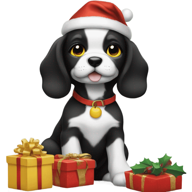 Christmas puppy is black and yellow emoji