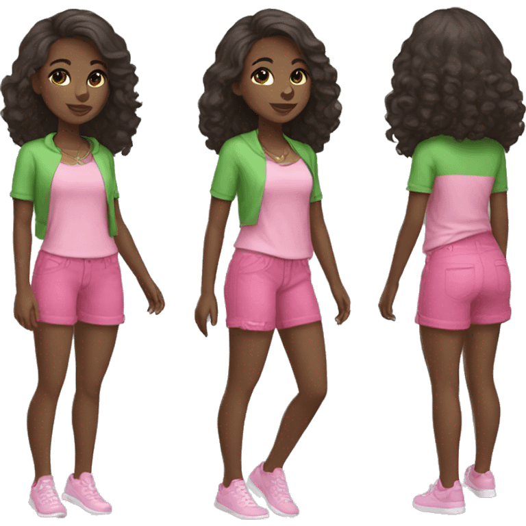 Sorority dark skin girl with clothes pink and green  emoji