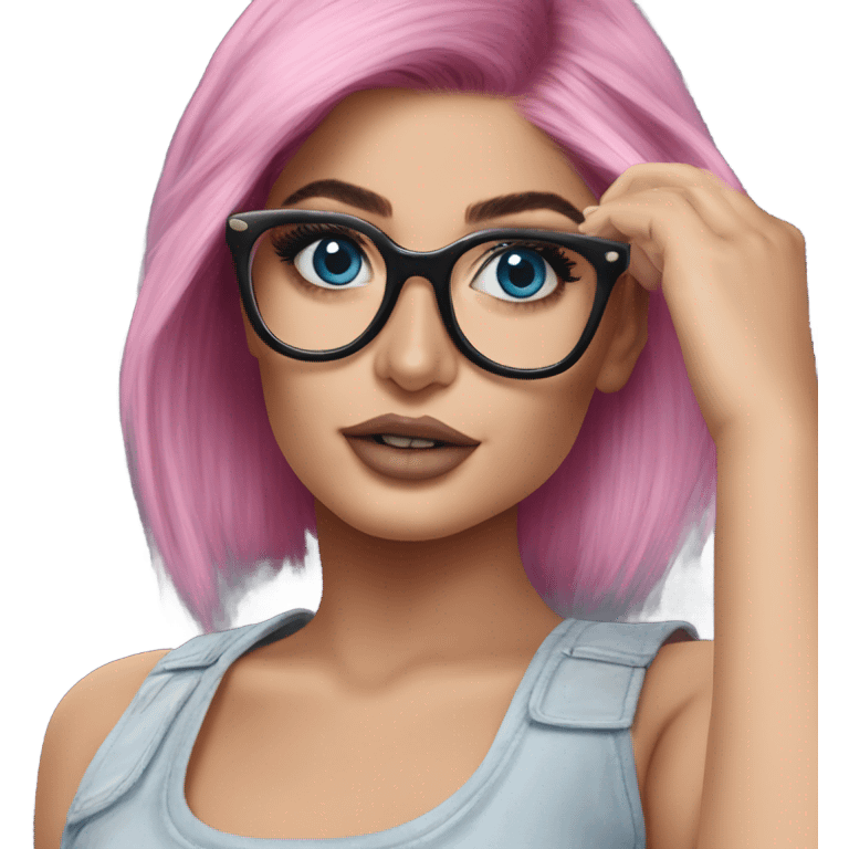 Photo Realistic kylie jenner stylish pink hair BLUE eyes and glasses rock chick emoji