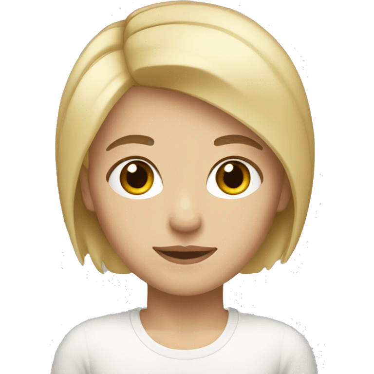 Blonde, short straight hair, brown eyes, fair skin. emoji