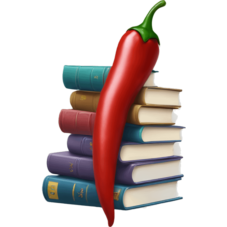 stack of books with a chili pepper emoji