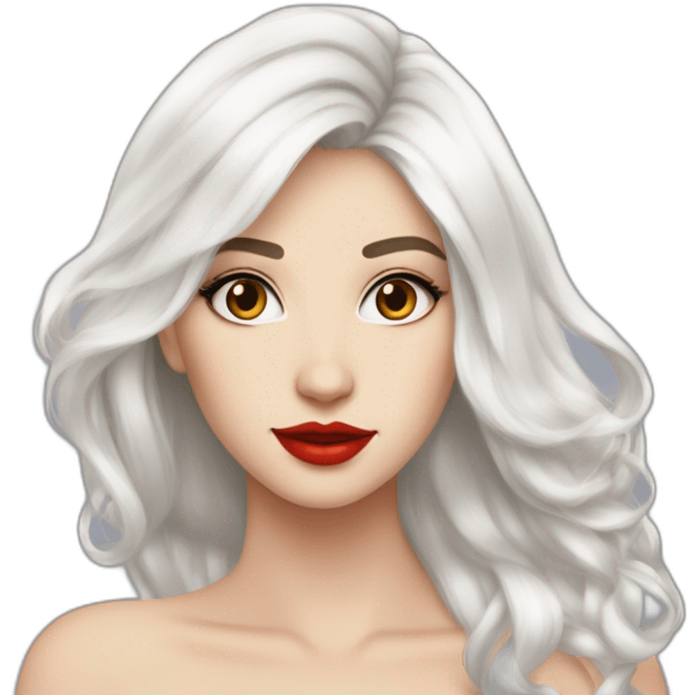 beautiful-young-woman,white-hair,long-hair,white-skin,oval-face, redlips, cocktail dress emoji