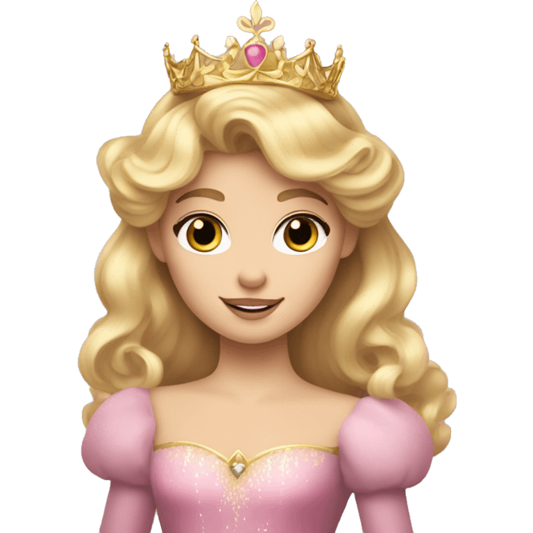 Princess Aurora with gold tiara and blonde curly hair and bangs  emoji