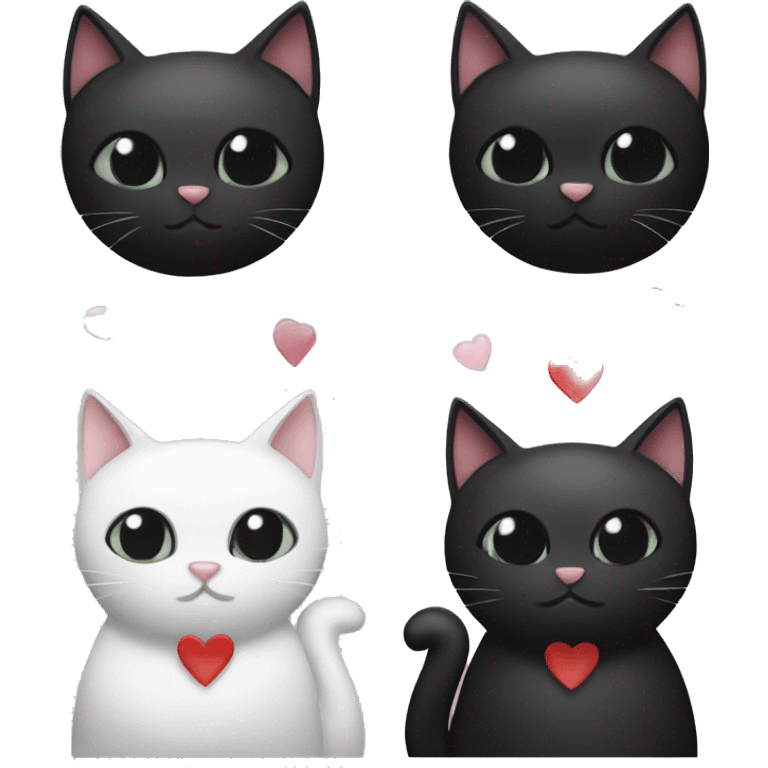 Black cat & black and white cat with hearts emoji