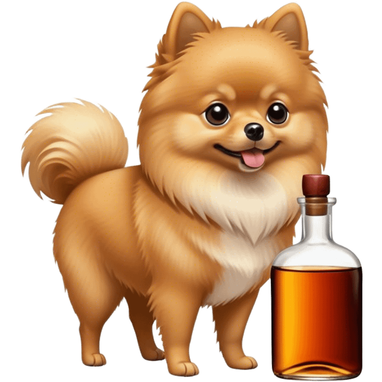 Pomeranian sniffing a Hennessy bottle emoji