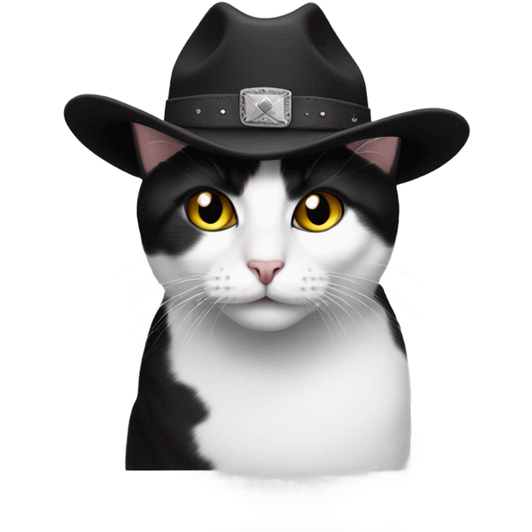 Black and white Manx cat with a cowboy hat emoji