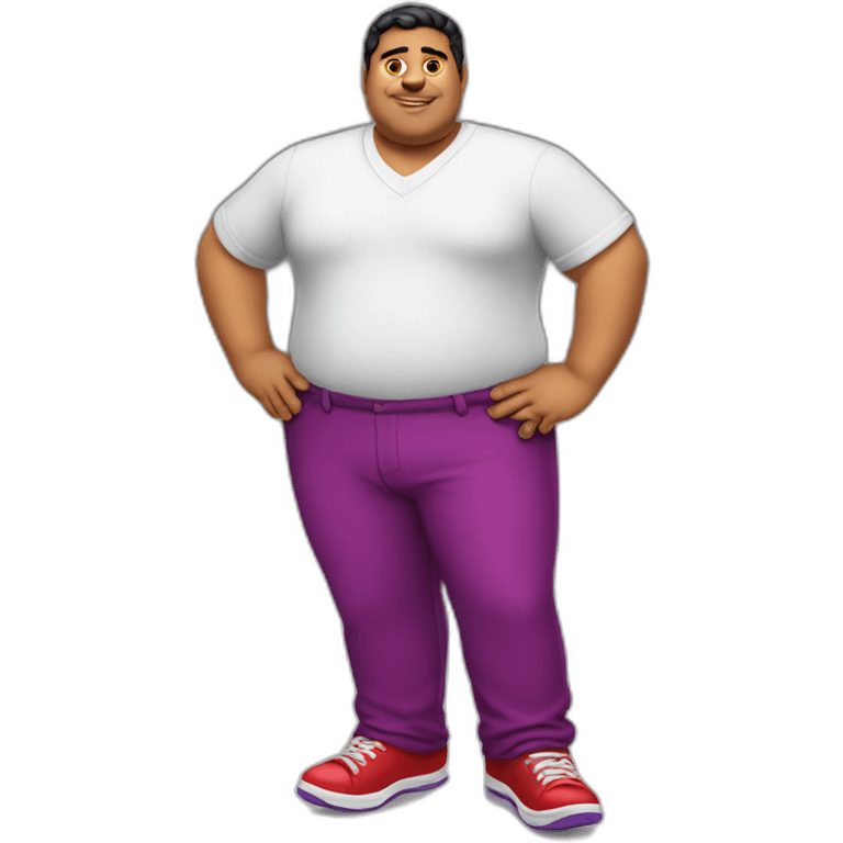 Fat latino Guy with red pants and purple shoes emoji