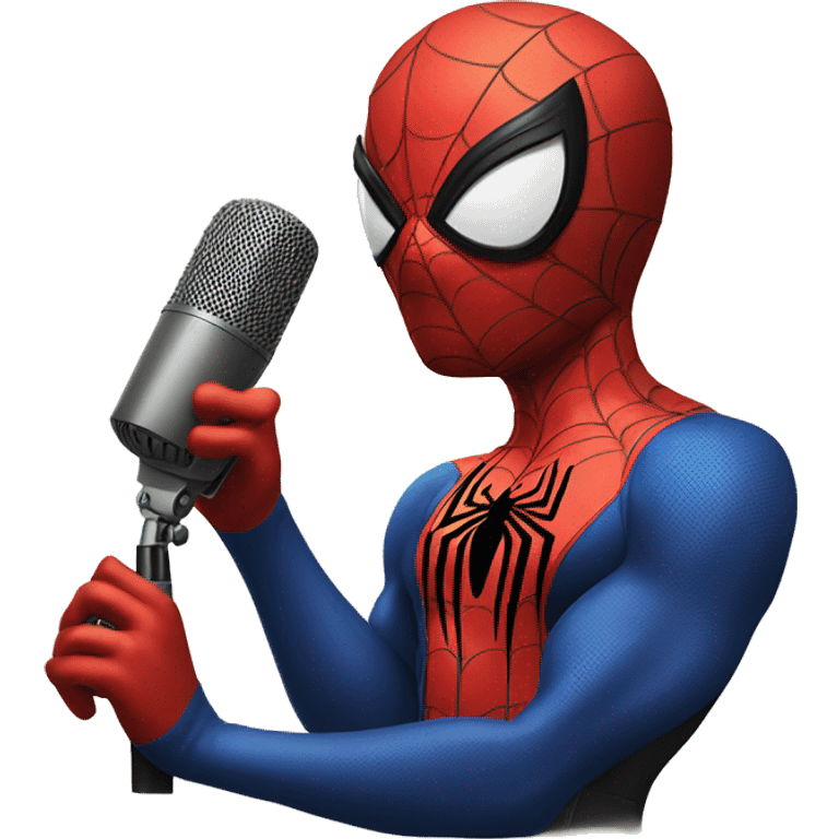 Spider-Man in his original costume talking in vintage microphone emoji