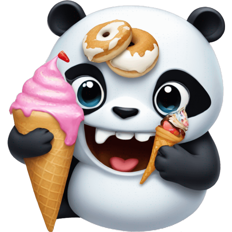 Panda eating ice cream with dolphin eating a donut  emoji