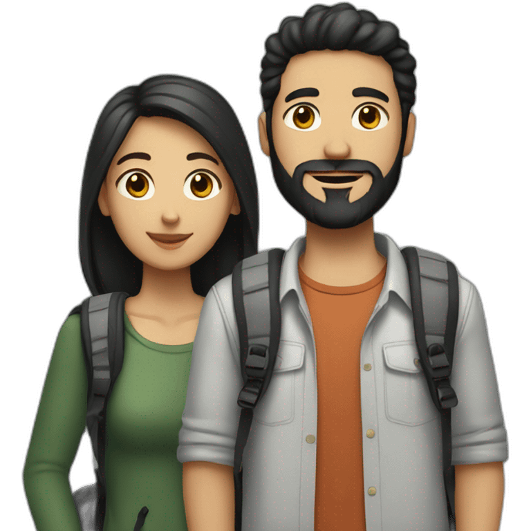 White Couple, he with beard and black hair, both have backpacks emoji