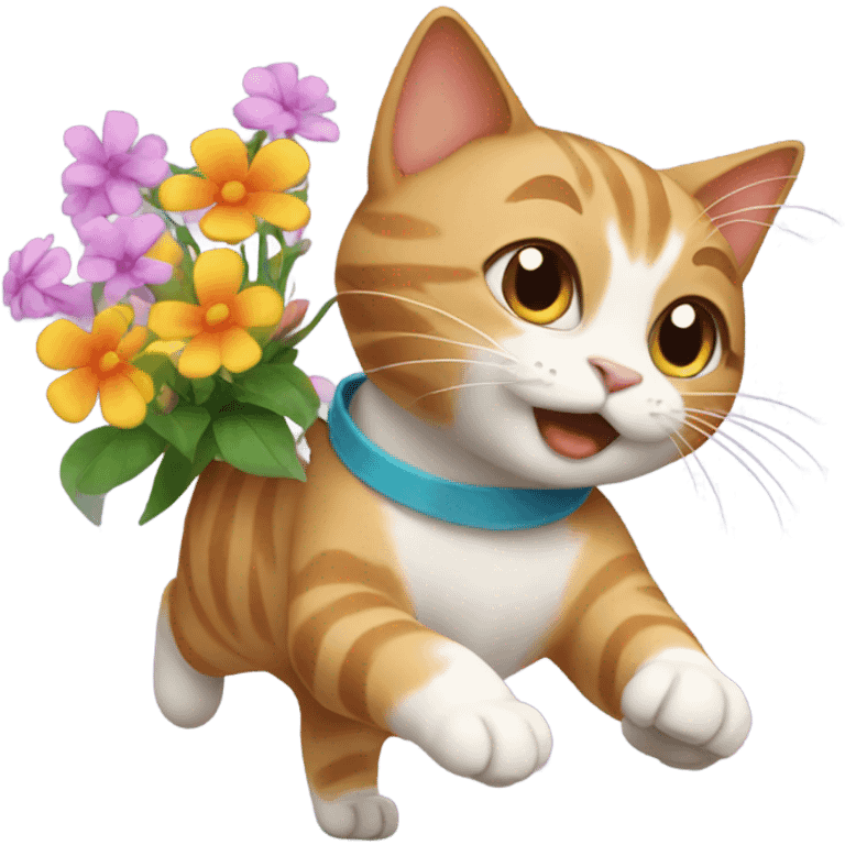 Cat running with flowers  emoji