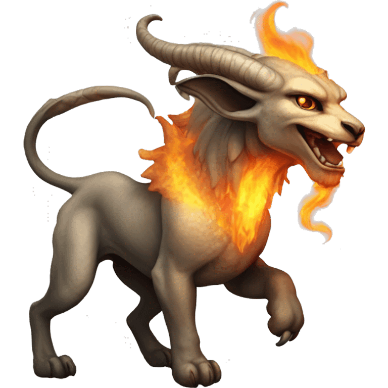 chimaera: A magical creature with the heads of a lion, goat, and dragon. It has a fierce appearance and breathes fire from its dragon head. emoji