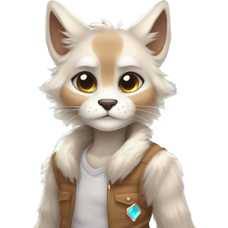 Furry, sparkle, iridescent, colorful, pastel, edgy, cool, fantasy beautiful, brown, beige, white, divine, godly, angelic, animal, anthro, full body, fursona, feline emoji