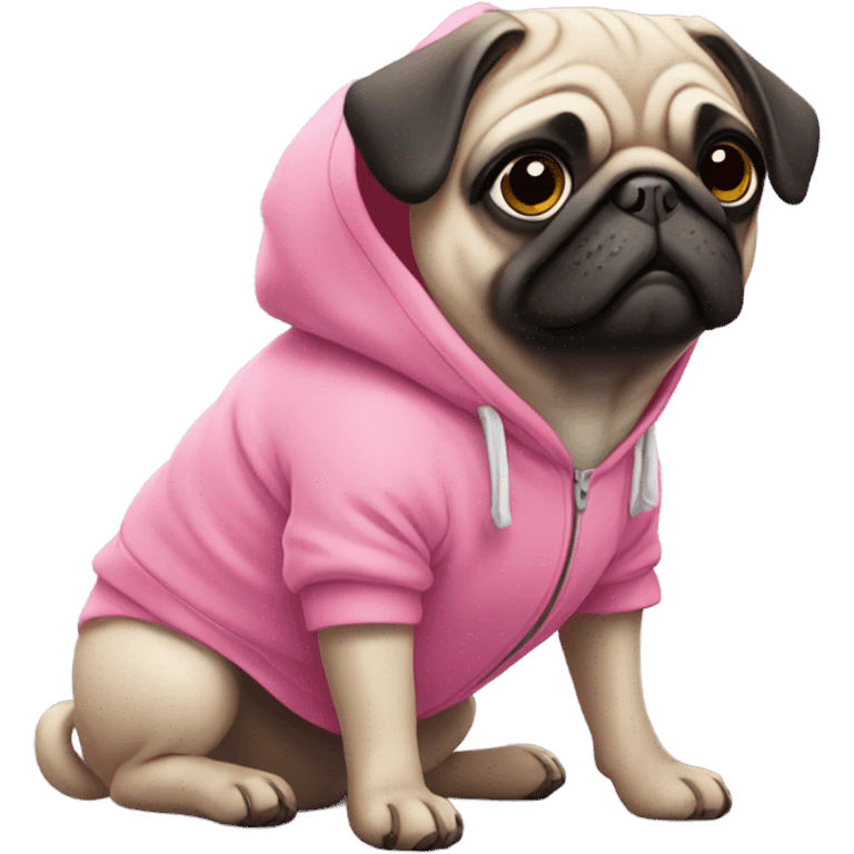 Pug wearing pink hoodie emoji