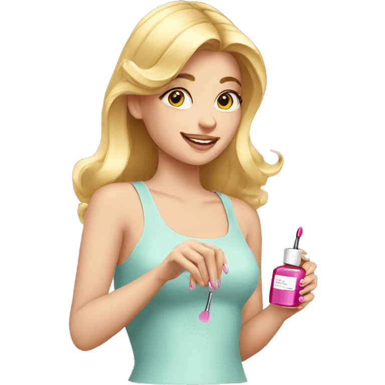 blond girl Putting Nail polish on emoji