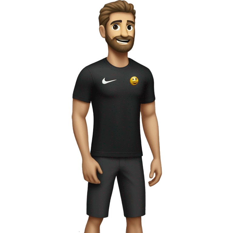 Entrenador personal con pelo rapado y barba. Camiseta negra Nike emoji