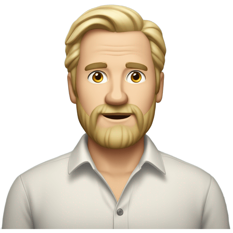 middle aged english man, short slicked back hair blonde, blonde medium length size full beard, in a smart unbuttoned shirt. emoji