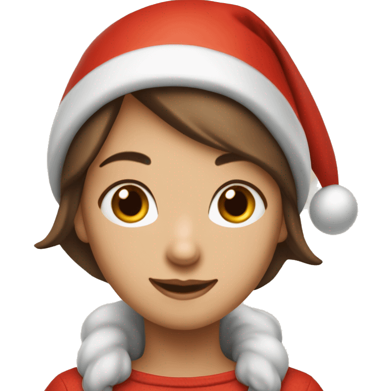 Girl with ￼ brown ￼short hair in red elf hat  emoji