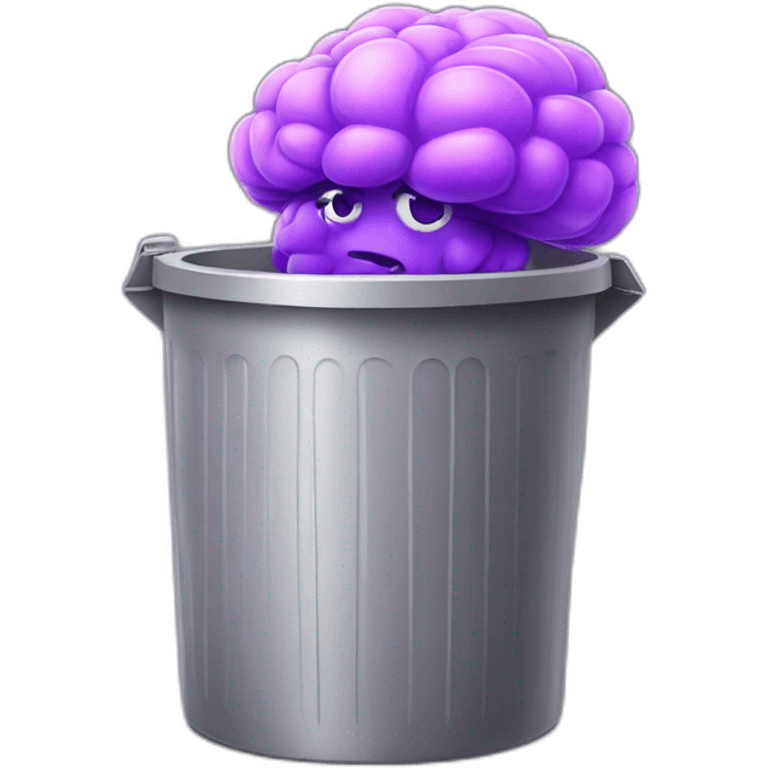 trash can with big purple brain instead of the lid, smiling face on the trash can emoji