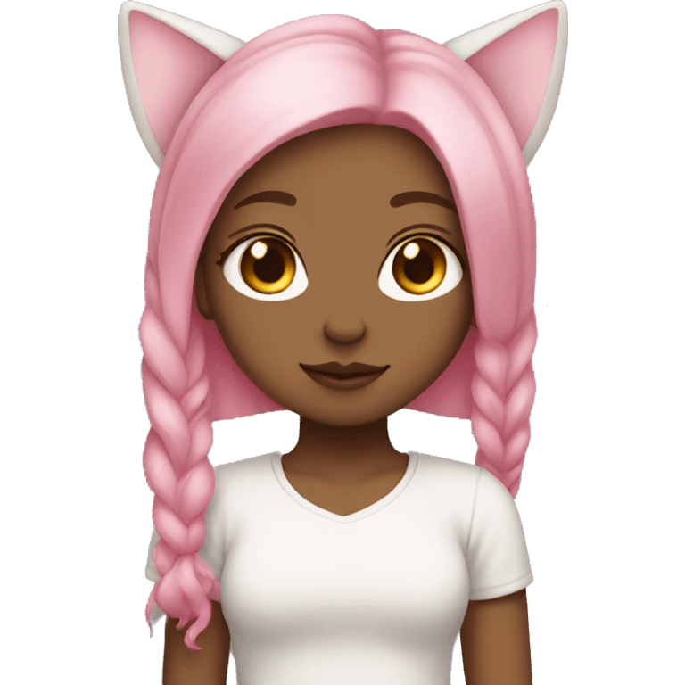 calm girl with pink hair, pale skin, and cat ear emoji