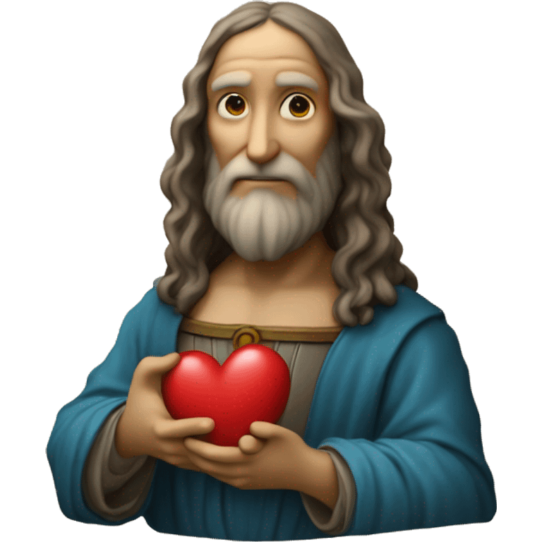 leonardo da Vinci holds a heart in his hands emoji