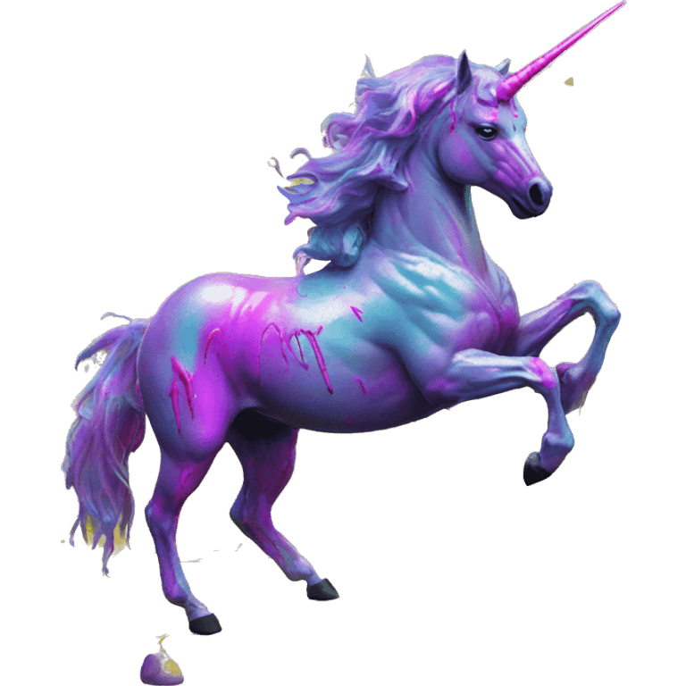 .Zombie_ Vaporwave black holographic oilslick zombie unicorn yellow caution tape graffiti Pegasus  emoji