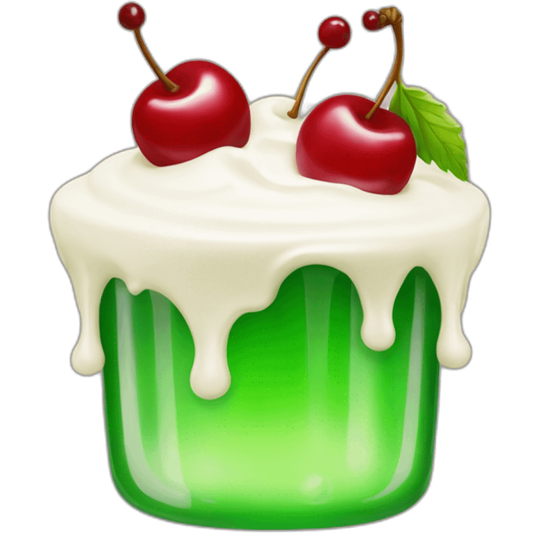 green jelly with cream and a cherry on top emoji