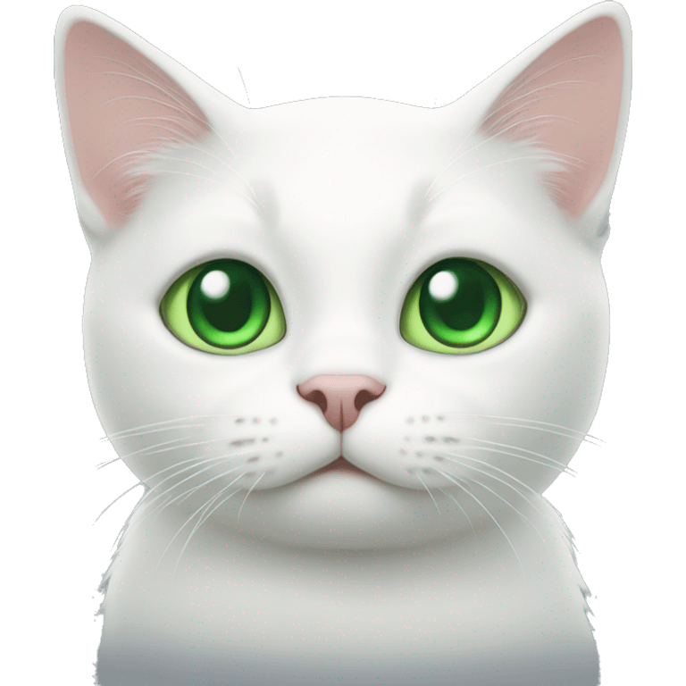 White cat with green ayes emoji