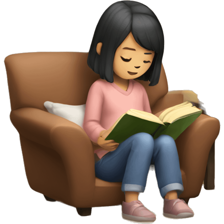 japanese girl reading a book in cozy chair  emoji