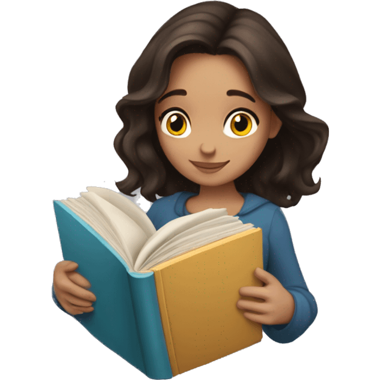 beautiful brunette girl hugging a book emoji