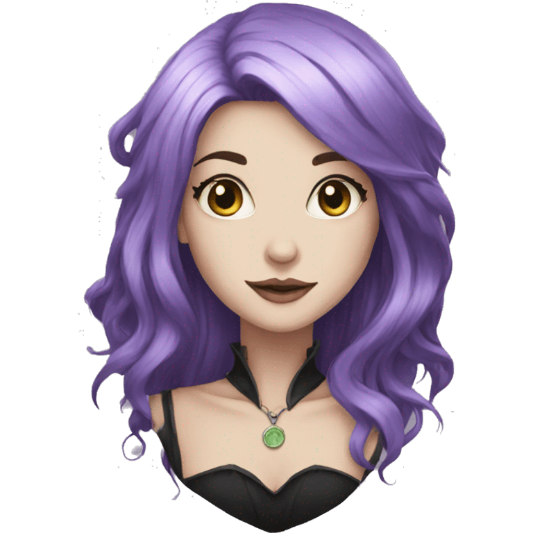 white skin witch black purple hair tea emoji