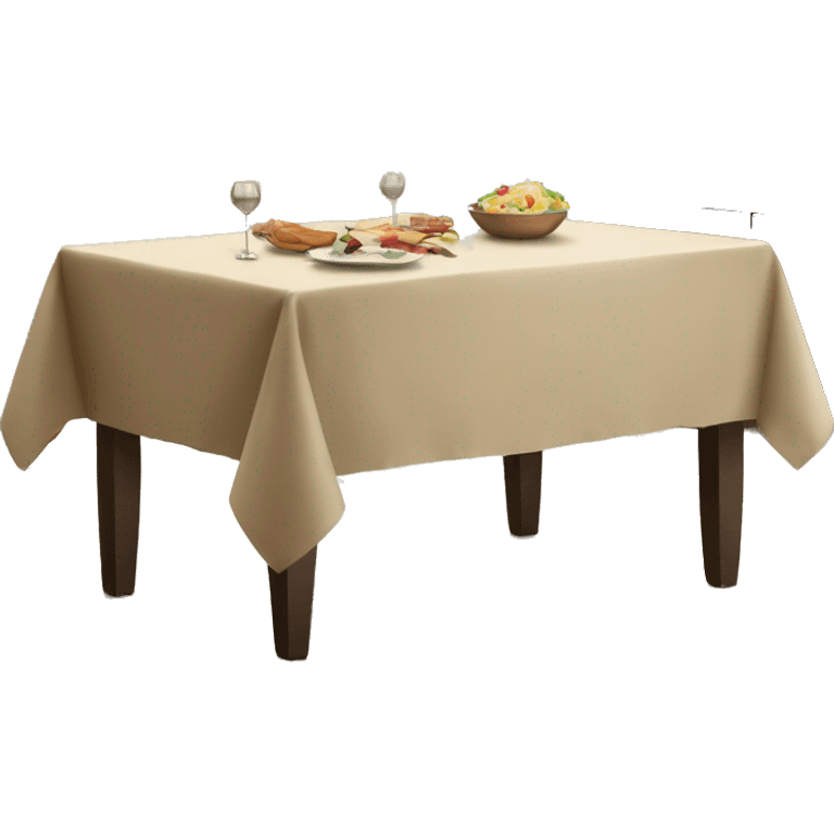 Big dining table with beige table cloth emoji