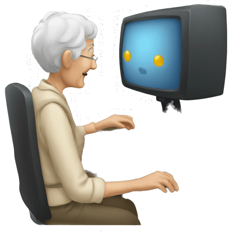 an elderly person interacting with a computer emoji