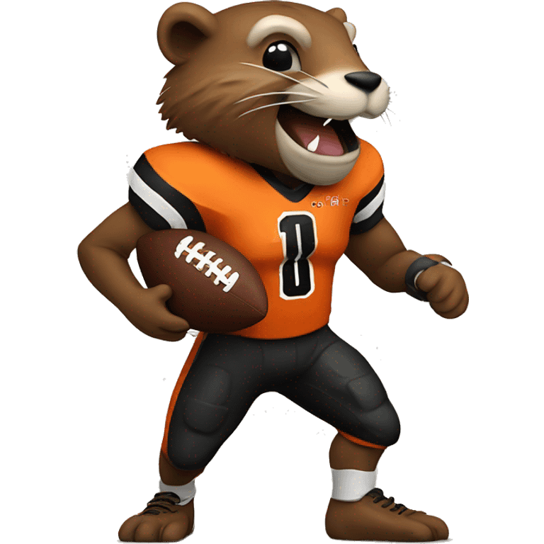 Oregon state beaver with an orange jersey holding a football  emoji